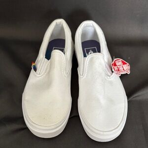 Vans Classic White Slip-On Sneakers with Rainbow soles